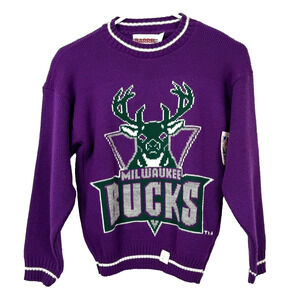 Vintage Milwaukee Bucks Purple Green Sweater Youth New With Tags